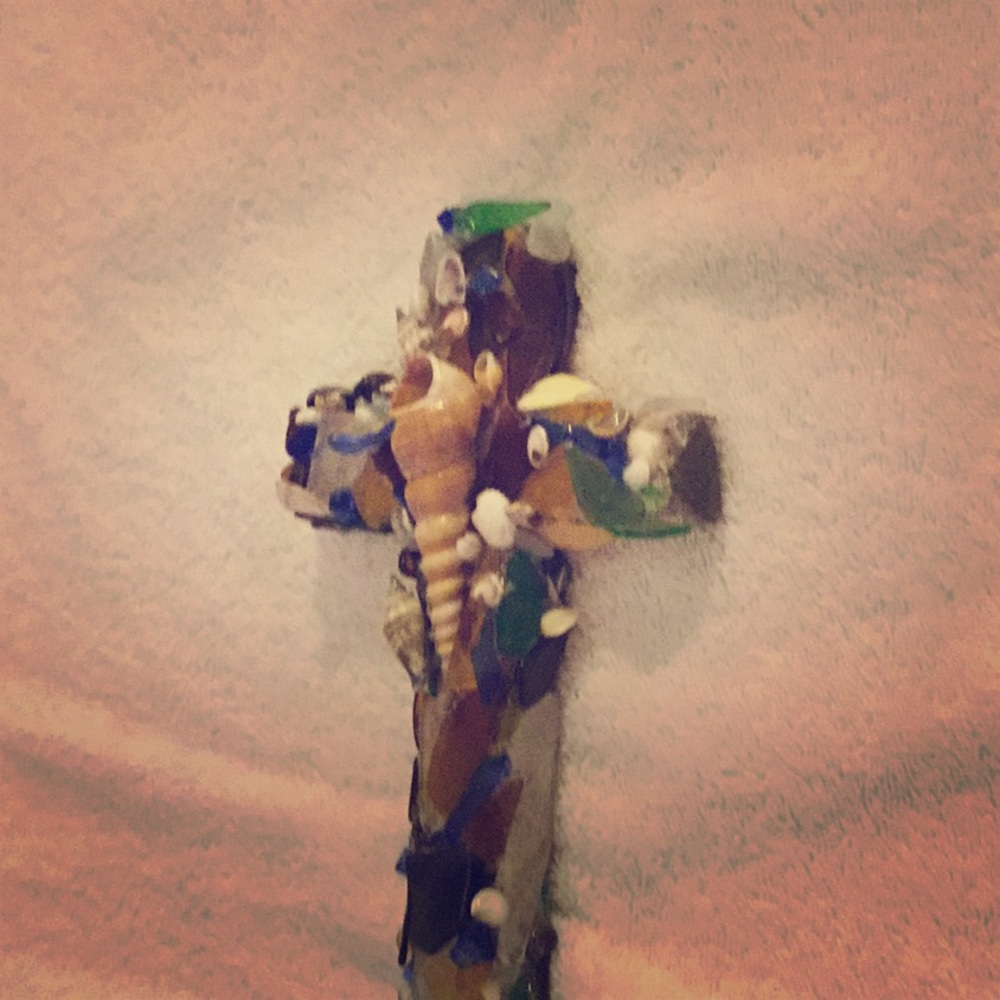 Sea shell and sea glass cross